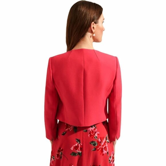 Hobbs London Elize Red Cropped Open Front 3/4 Sleeve Blazer Jacket Sz 4 Petite - Picture 2 of 12